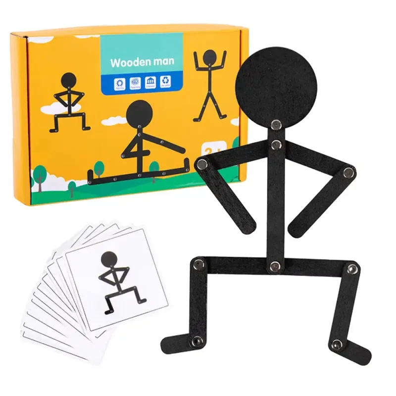 Montessori Educational Early Learning Sporty Pose Wooden Man Jigsaw Puzzle